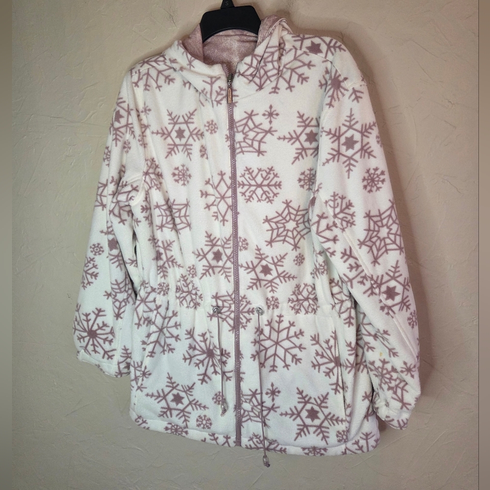 Weathertamer Snowflake Patterned Fleece Reversible Hooded Jacket Size L